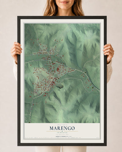 Map of Marengo, Indiana, 24 x 36 inch print in a black wood frame