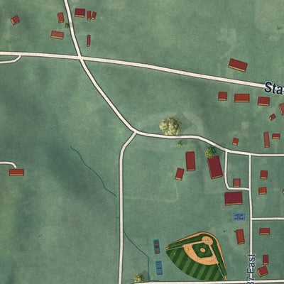 Close-up of the map of Mariah Hill, Indiana print showing street and building detail