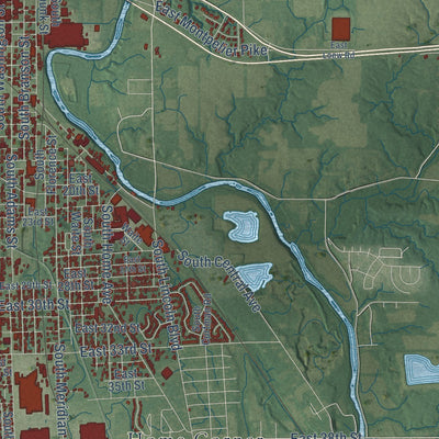 Second close-up of the map of Marion, Indiana print showing more streets and buildings
