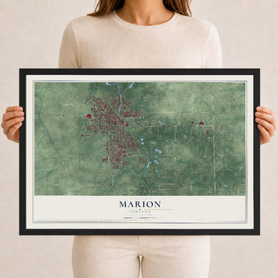 Map of Marion, Indiana, 12 x 18 inch print in a black wood frame