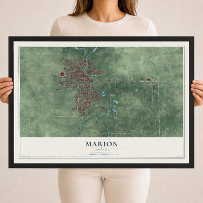 Map of Marion, Indiana, 18 x 24 inch print in a black wood frame