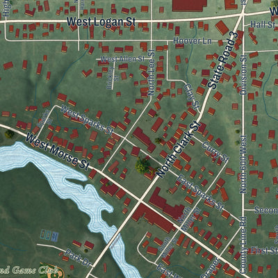 Close-up of the map of Markle, Indiana print showing street and building detail