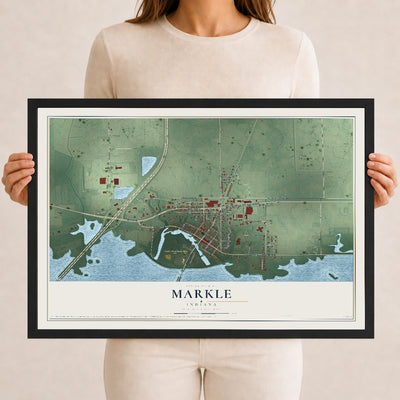Map of Markle, Indiana, 12 x 18 inch print in a black wood frame
