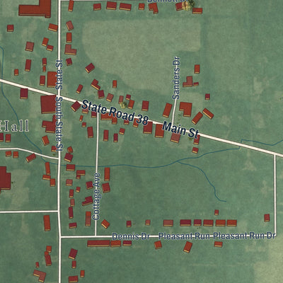 Close-up of the map of Markleville, Indiana print showing street and building detail