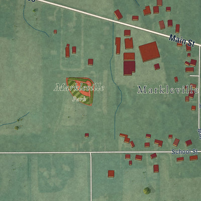 Second close-up of the map of Markleville, Indiana print showing more streets and buildings