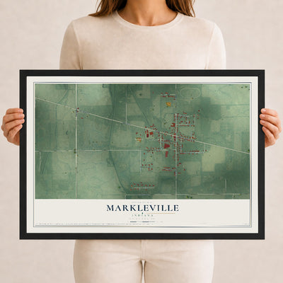 Map of Markleville, Indiana, 12 x 18 inch print in a black wood frame