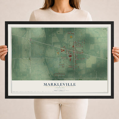 Map of Markleville, Indiana, 18 x 24 inch print in a black wood frame