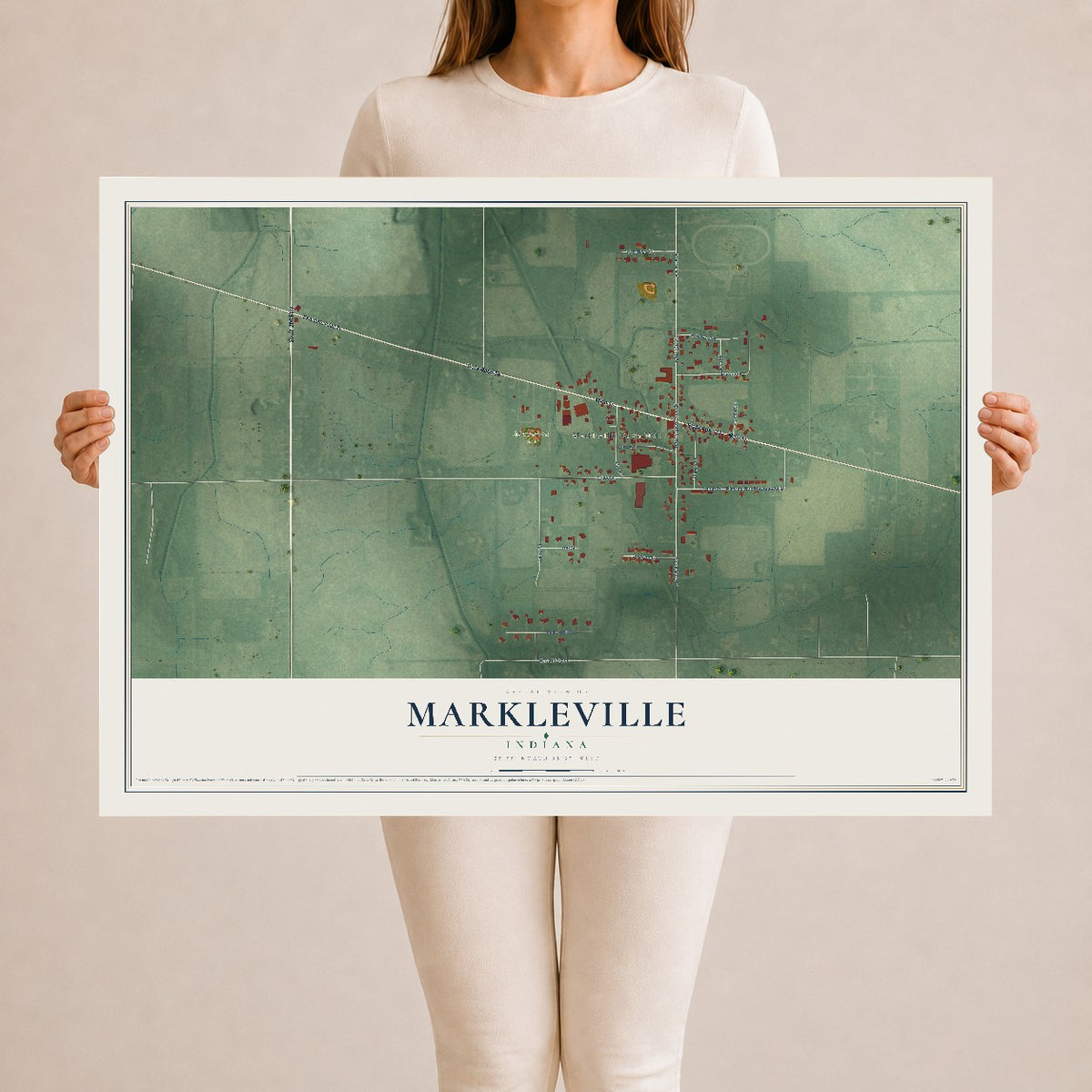 Map of Markleville, Indiana, 24 x 36 inch unframed archival matte print