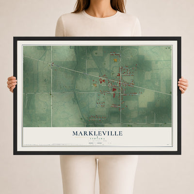 Map of Markleville, Indiana, 24 x 36 inch print in a black wood frame