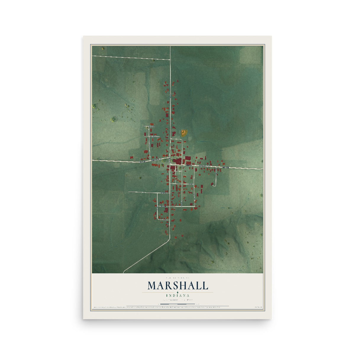 Map of Marshall, Indiana, 12 x 18 inch unframed archival matte print