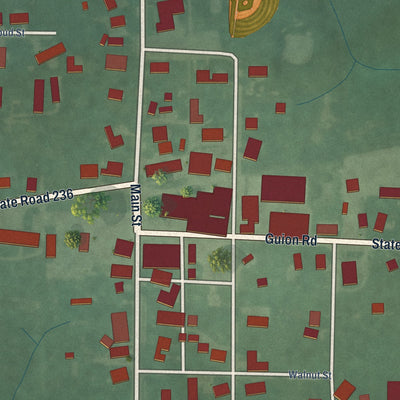 Close-up of the map of Marshall, Indiana print showing street and building detail