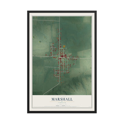 Map of Marshall, Indiana, 12 x 18 inch print in a black wood frame