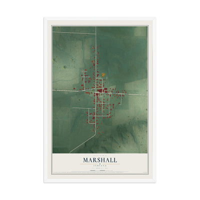 Map of Marshall, Indiana, 12 x 18 inch print in a white wood frame