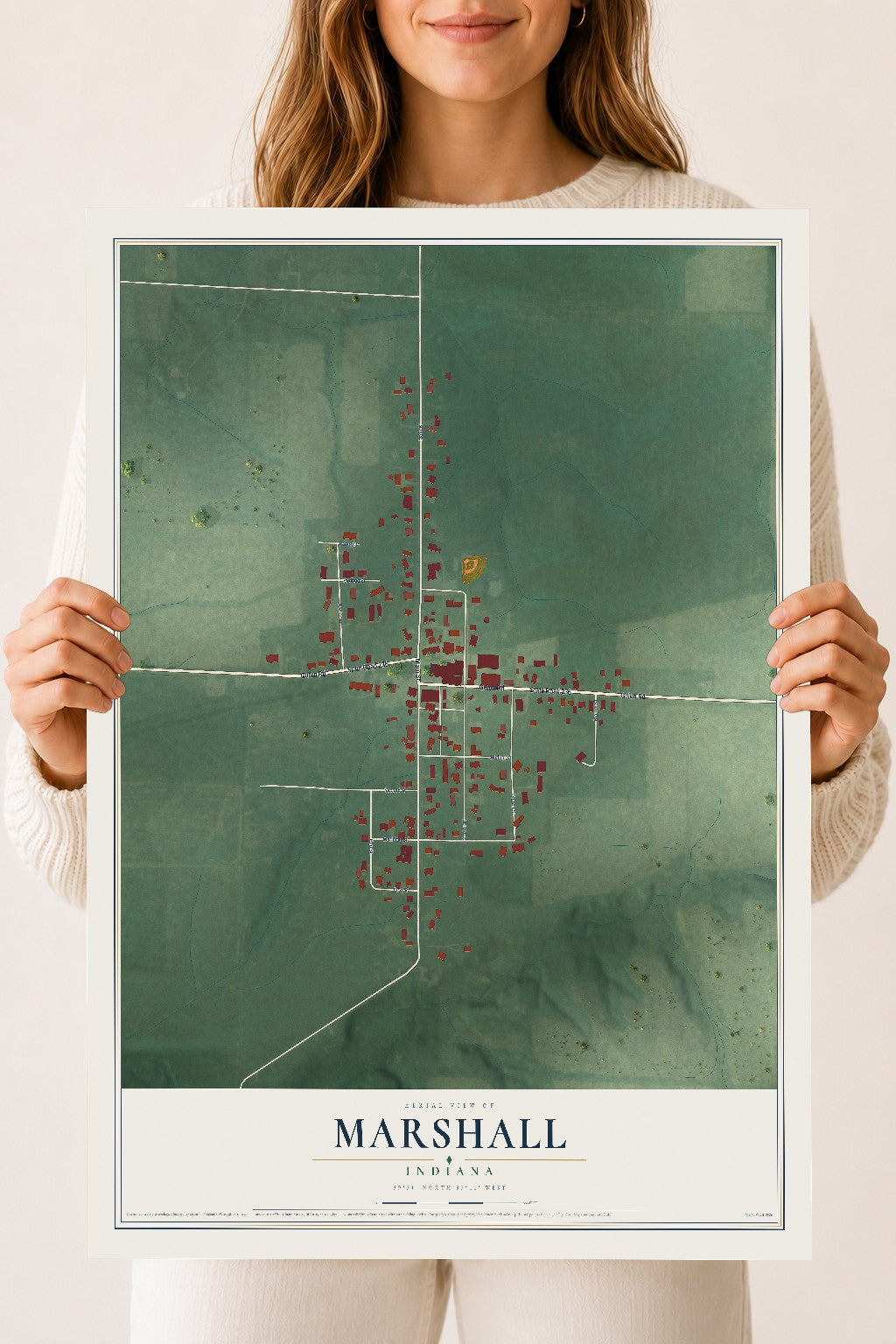 Map of Marshall, Indiana, 18 x 24 inch unframed archival matte print