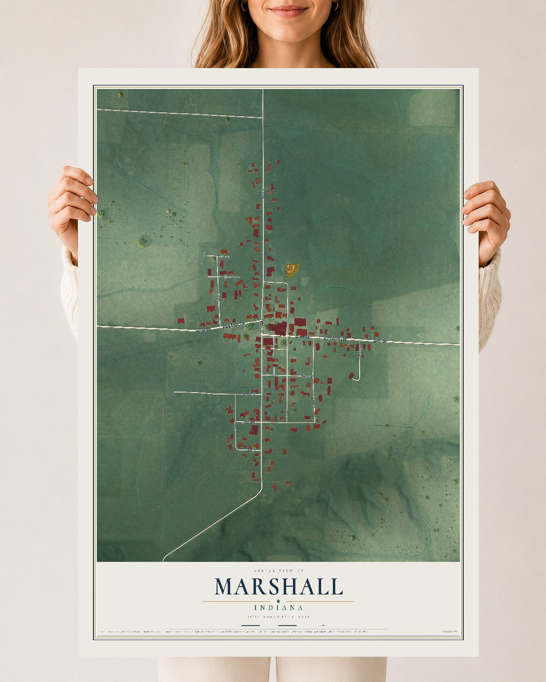 Map of Marshall, Indiana, 24 x 36 inch unframed archival matte print