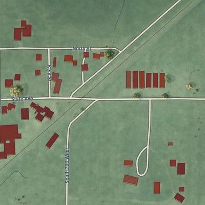 Close-up of the map of Marshfield, Indiana print showing street and building detail