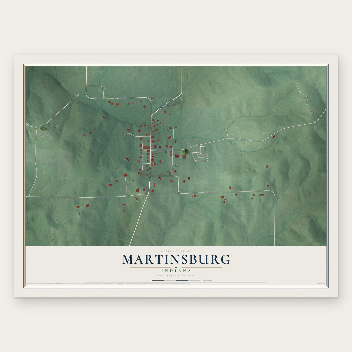 Martinsburg, Indiana map print, the full design