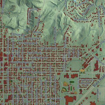 Close-up of the map of Martinsville, Indiana print showing street and building detail