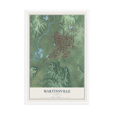 Map of Martinsville, Indiana, 12 x 18 inch print in a white wood frame