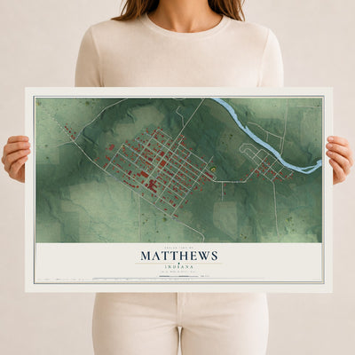 Map of Matthews, Indiana, 12 x 18 inch unframed archival matte print