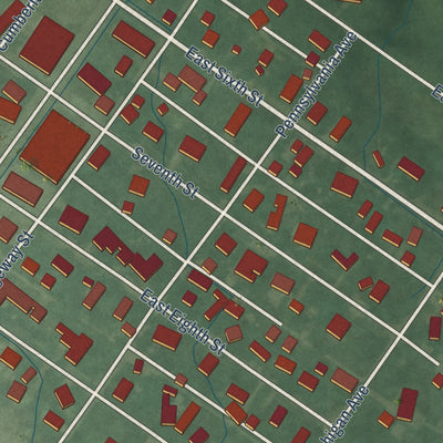 Close-up of the map of Matthews, Indiana print showing street and building detail