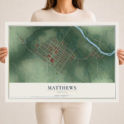 Map of Matthews, Indiana, 18 x 24 inch unframed archival matte print
