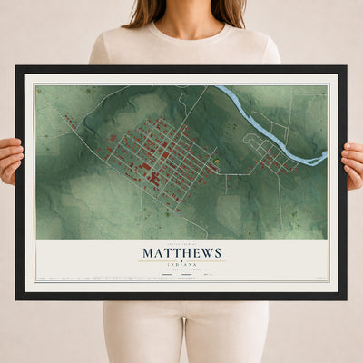Map of Matthews, Indiana, 18 x 24 inch print in a black wood frame