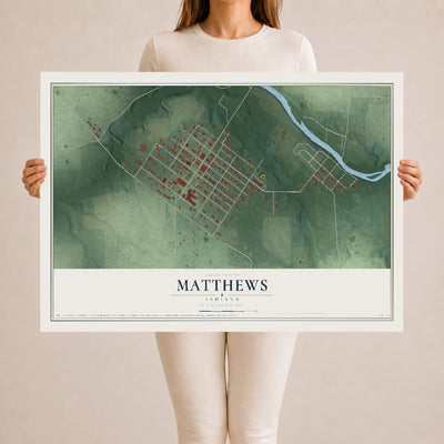 Map of Matthews, Indiana, 24 x 36 inch unframed archival matte print