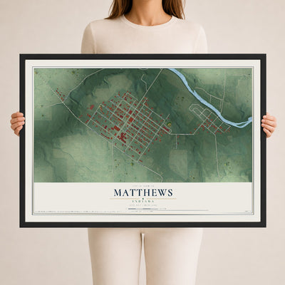 Map of Matthews, Indiana, 24 x 36 inch print in a black wood frame