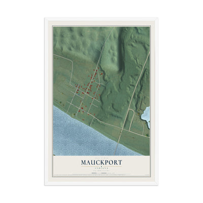 Map of Mauckport, Indiana, 12 x 18 inch print in a white wood frame