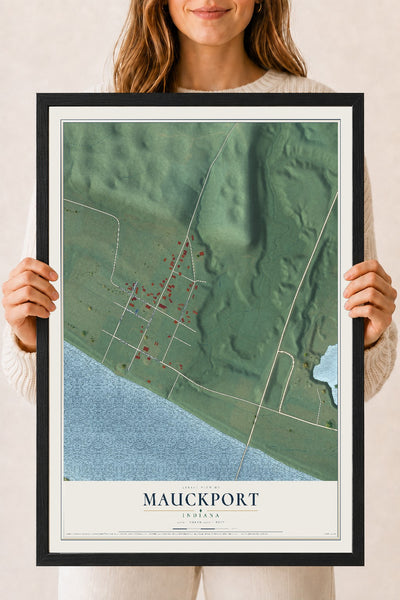 Map of Mauckport, Indiana, 18 x 24 inch print in a black wood frame