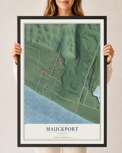 Map of Mauckport, Indiana, 24 x 36 inch print in a black wood frame