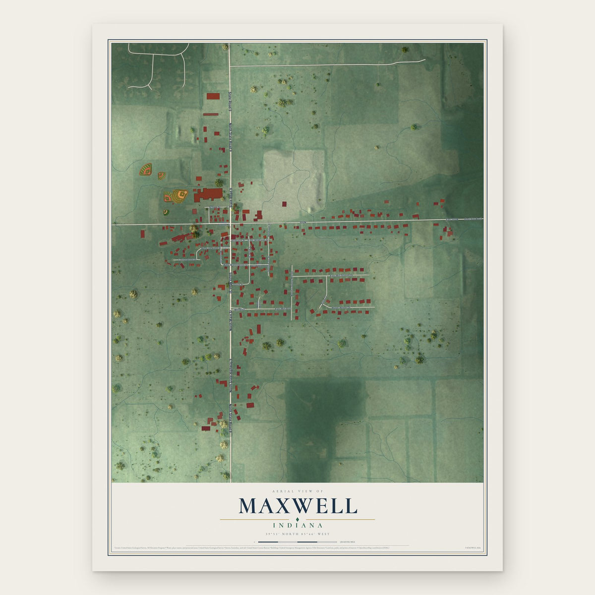 Maxwell, Indiana map print, the full design