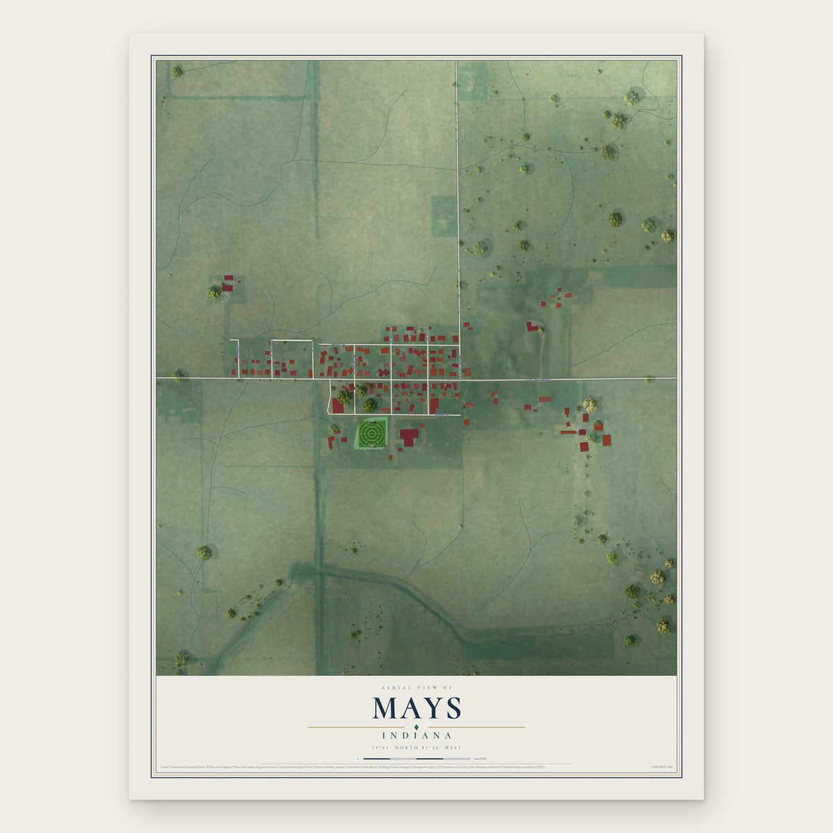 Mays, Indiana map print, the full design