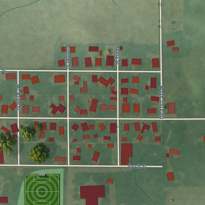 Close-up of the map of Mays, Indiana print showing street and building detail