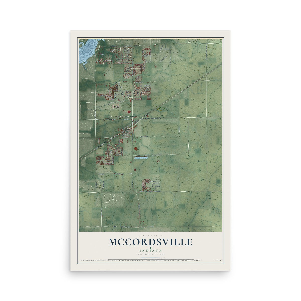 Map of McCordsville, Indiana, 12 x 18 inch unframed archival matte print