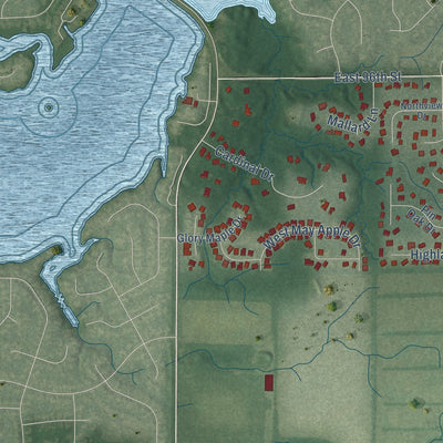 Second close-up of the map of McCordsville, Indiana print showing more streets and buildings