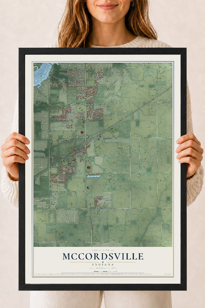 Map of McCordsville, Indiana, 18 x 24 inch print in a black wood frame