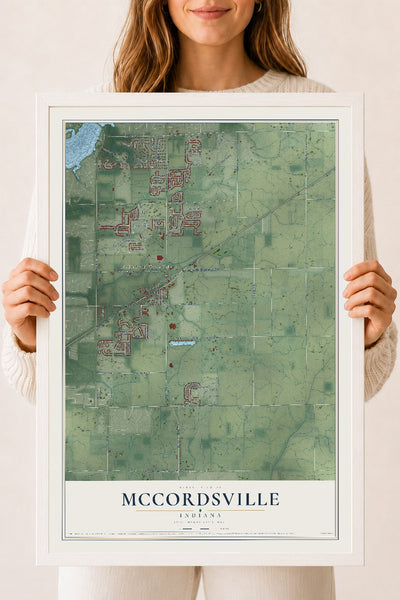 Map of McCordsville, Indiana, 18 x 24 inch print in a white wood frame