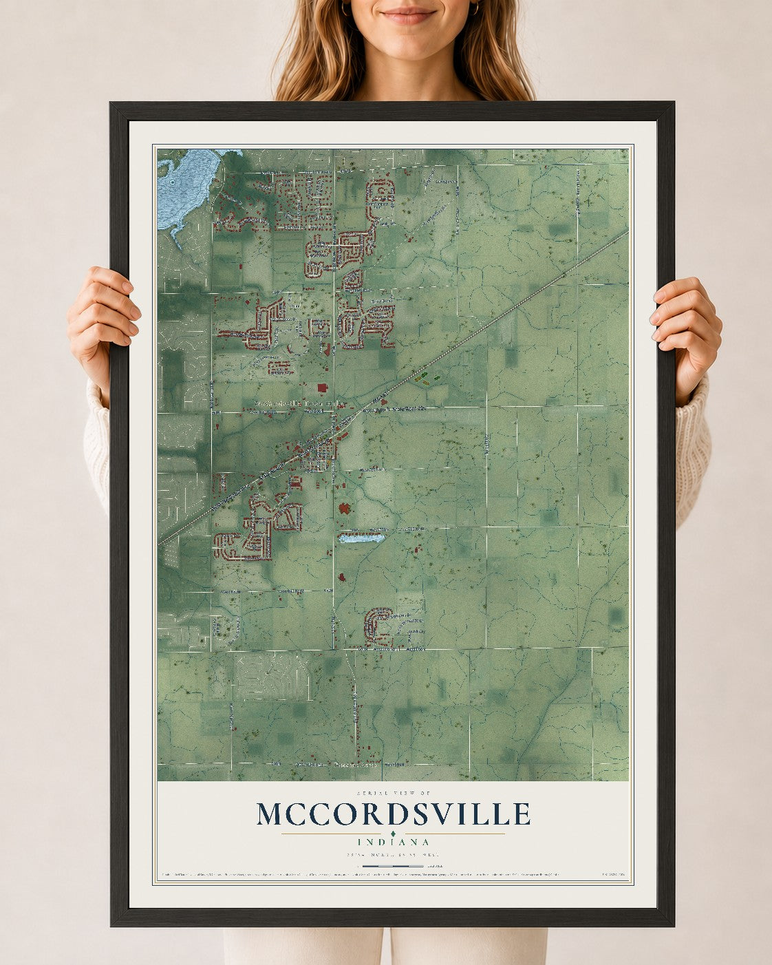 Map of McCordsville, Indiana, 24 x 36 inch print in a black wood frame
