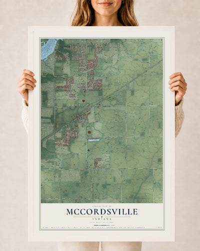 Map of McCordsville, Indiana, 24 x 36 inch print in a white wood frame