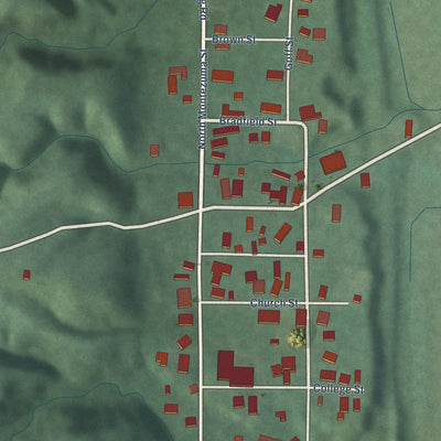 Close-up of the map of Mecca, Indiana print showing street and building detail