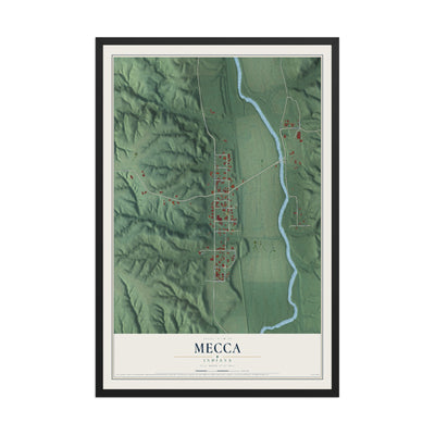 Map of Mecca, Indiana, 12 x 18 inch print in a black wood frame