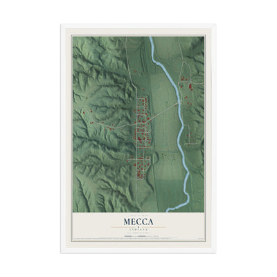 Map of Mecca, Indiana, 12 x 18 inch print in a white wood frame