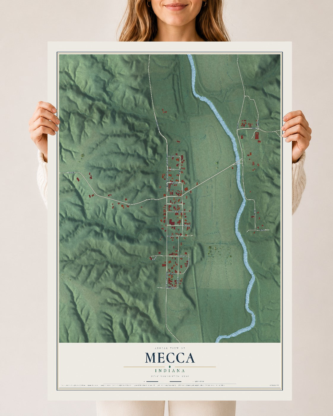 Map of Mecca, Indiana, 24 x 36 inch unframed archival matte print