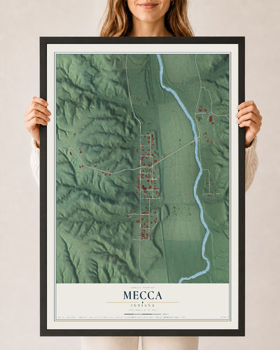 Map of Mecca, Indiana, 24 x 36 inch print in a black wood frame