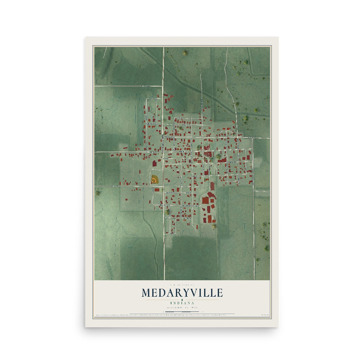 Map of Medaryville, Indiana, 12 x 18 inch unframed archival matte print