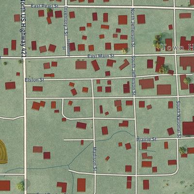 Close-up of the map of Medaryville, Indiana print showing street and building detail