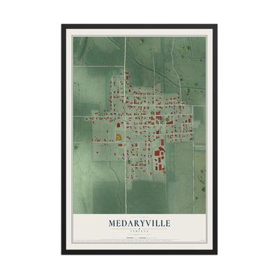 Map of Medaryville, Indiana, 12 x 18 inch print in a black wood frame