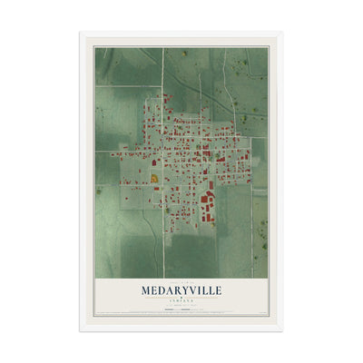 Map of Medaryville, Indiana, 12 x 18 inch print in a white wood frame